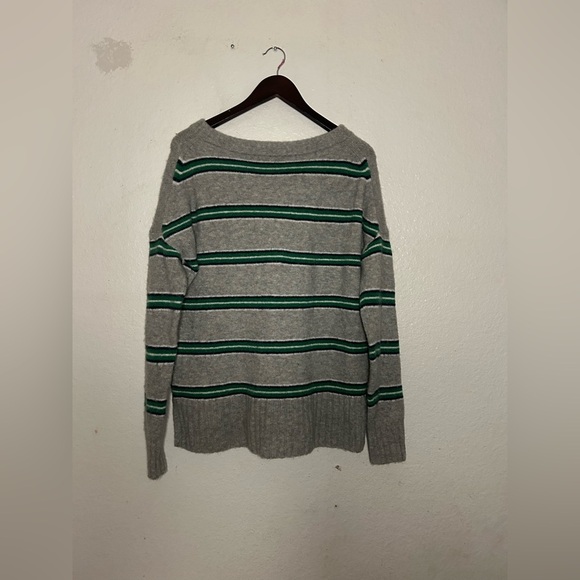 J.CREW Sweater Womens S Wool Alpaca Oversized Boxy Gray Green Striped Cabincore - Picture 11 of 14